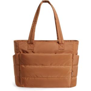 BAGSMART Tote Bag for Women, Lightweight Puffy Tote Bag with Compartments Shoulder Bag Handbag for Travel, Work, Gym | Lightweight, Puffy, Tote Bag with Compartments, Quilted, for Travel, Work(Brown)