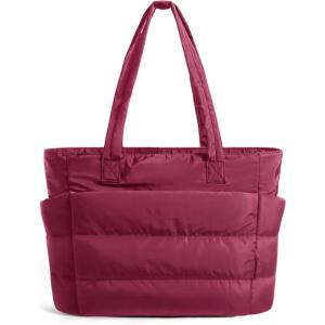 BAGSMART Tote Bag for Women, Lightweight Puffy Tote Bag with Compartments Shoulder Bag Handbag for Travel, Work, Gym | Lightweight, Puffy, Tote Bag with Compartments, Quilted, for Travel, Work(Vintage Berry)
