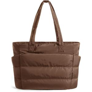 BAGSMART Tote Bag for Women, Lightweight Puffy Tote Bag with Compartments Shoulder Bag Handbag for Travel, Work, Gym | Lightweight, Puffy, Tote Bag with Compartments, Quilted, for Travel, Work(Coffee)