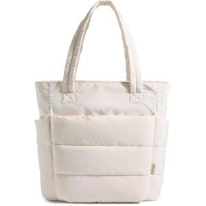 BAGSMART Tote Bag for Women, Lightweight Puffy Tote Bag with Compartments Shoulder Bag Handbag for Travel, Work, Gym | Lightweight, Puffy, Tote Bag with Compartments, Quilted, for Travel, Work(Slim Size-beige)