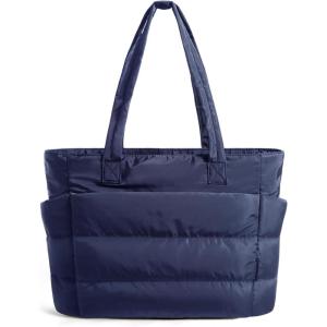 BAGSMART Tote Bag for Women, Lightweight Puffy Tote Bag with Compartments Shoulder Bag Handbag for Travel, Work, Gym | Lightweight, Puffy, Tote Bag with Compartments, Quilted, for Travel, Work(Navy Blue)