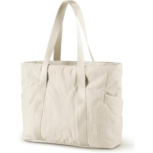 BAGSMART Tote Bag for Women, Tote Bag with Zipper Work Tote with Compartments Nurse Shoulder Hanbag for Travel, Gym(D-beige-small-24l)