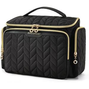 BAGSMART Travel Toiletry Bag, Large Wide-open Travel Bag for Toiletries, Makeup Cosmetic Travel Bag with Handle-Navy(Black)