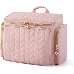 BAGSMART Travel Toiletry Bag, Large Wide-open Travel Bag for Toiletries, Makeup Cosmetic Travel Bag with Handle-Navy(Pink)