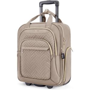 BAGSMART Underseat Carry On Luggage Airline approved,16-inch Small Underseater Softside Travel Suitcase with Wheels Lightweight Overnight Rolling Carry-on Luggage for Women Men Weekender,Black(Brown)