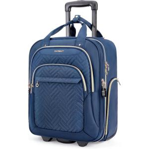 BAGSMART Underseat Carry On Luggage Airline approved,16-inch Small Underseater Softside Travel Suitcase with Wheels Lightweight Overnight Rolling Carry-on Luggage for Women Men Weekender,Black(Blue)