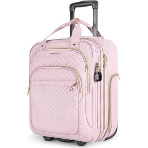 BAGSMART Underseat Carry On Luggage Airline approved,16-inch Small Underseater Softside Travel Suitcase with Wheels Lightweight Overnight Rolling Carry-on Luggage for Women Men Weekender,Black(Pink)