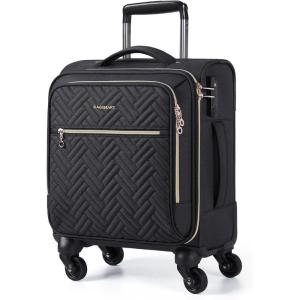 BAGSMART Underseat Carry On luggage Airline approved, 16-inch Softside Underseater Travel Suitcase with Spinner Wheels Lightweight Overnight Bag Small Rolling Carry-on for Women Men Weekender,Black(Underseat-Black)