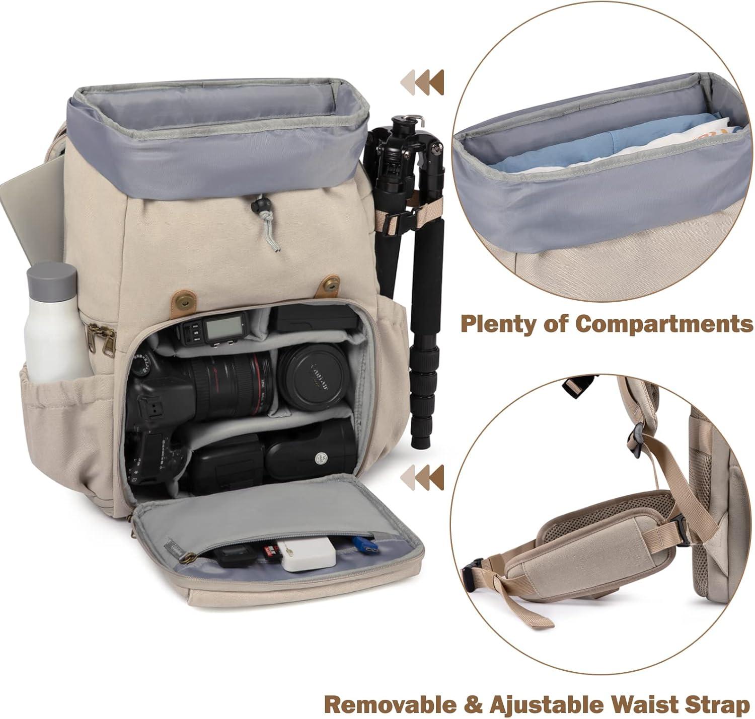 imageBAGSMART Camera Backpack DSLR SLR Waterproof Camera Bag AntiTheft Photography Backpack with 15 Inch Laptop Compartment Tripod Holder amp Rain Cover BlackIvory White