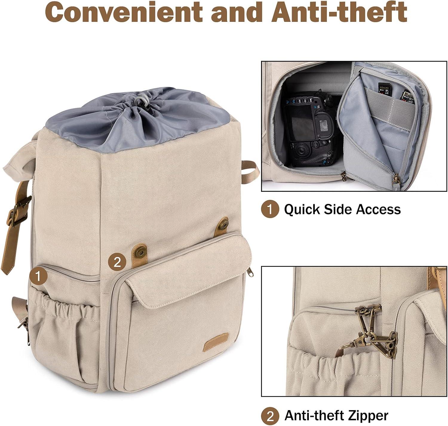 imageBAGSMART Camera Backpack DSLR SLR Waterproof Camera Bag AntiTheft Photography Backpack with 15 Inch Laptop Compartment Tripod Holder amp Rain Cover BlackIvory White