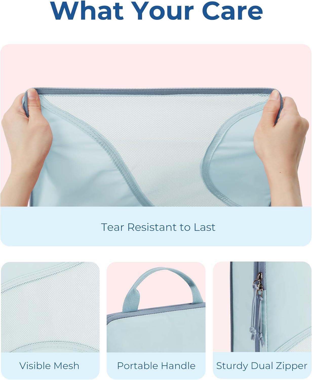 imageBAGSMART Compression Packing Cubes 6 Set Travel Packing Cubes for Suitcases Compression Suitcase Organizers with Shoe Bag03Light Blue