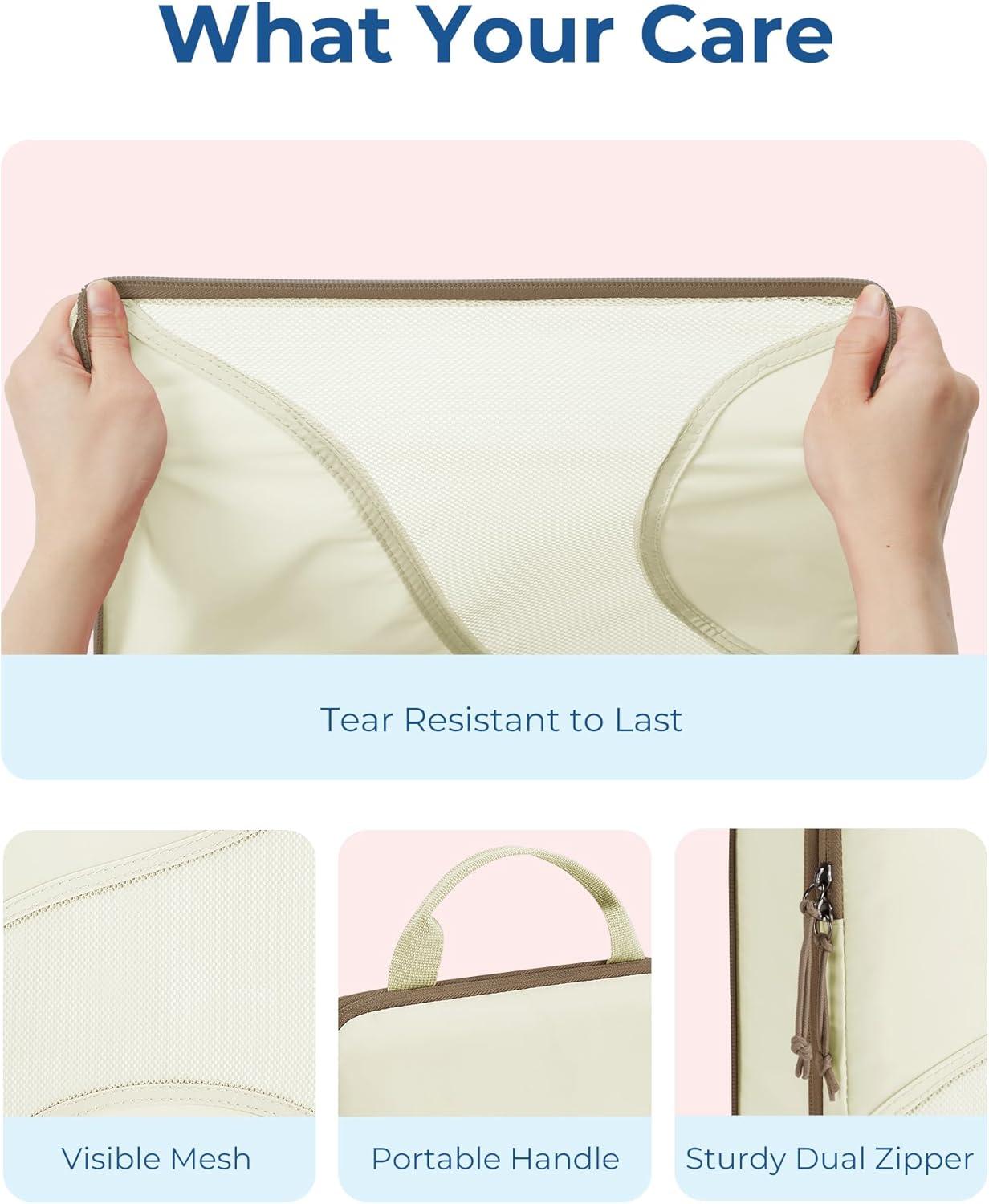 imageBAGSMART Compression Packing Cubes 6 Set Travel Packing Cubes for Suitcases Compression Suitcase Organizers with Shoe Bag05White Opal