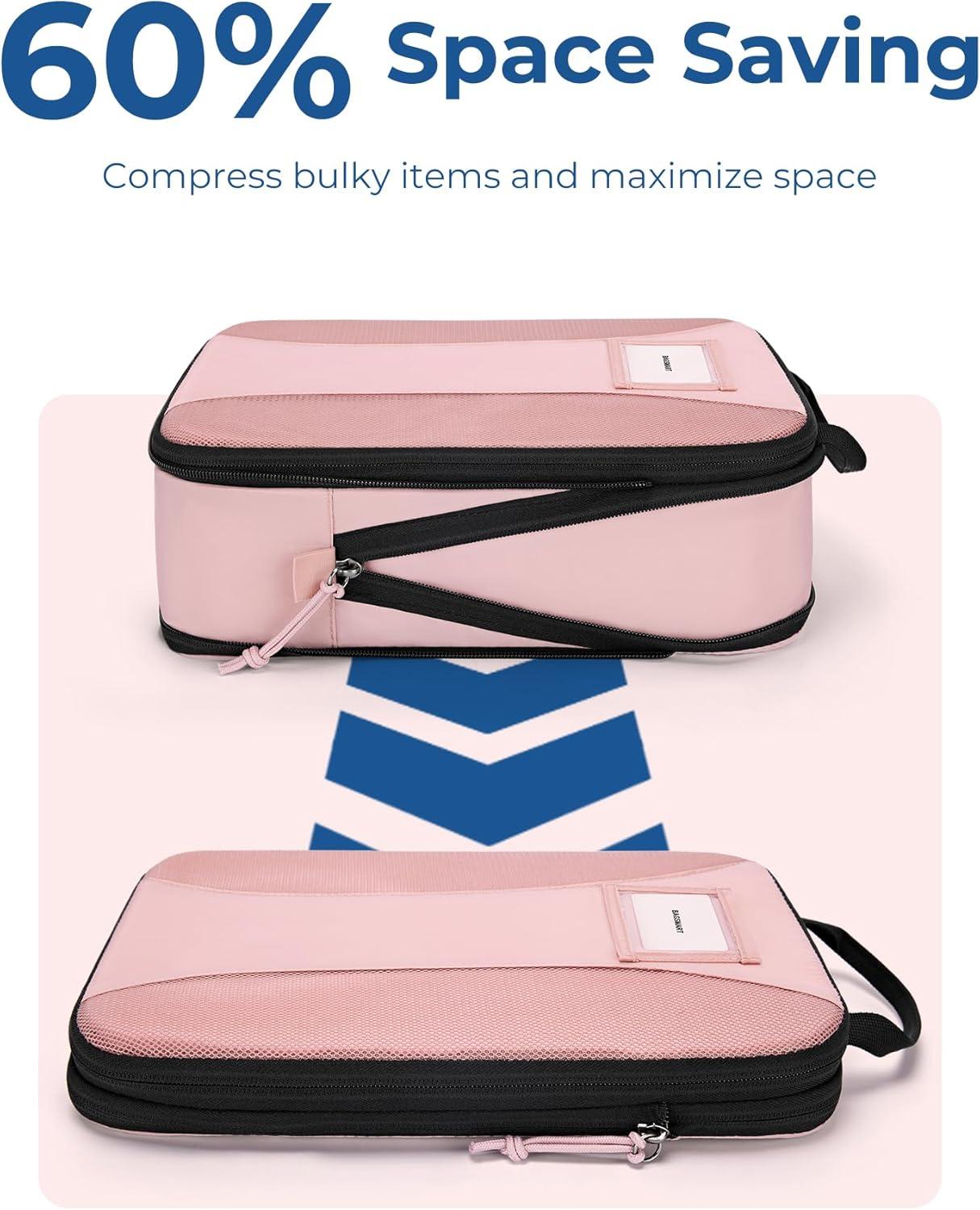 imageBAGSMART Compression Packing Cubes 6 PCS Packing Cubes for Suitcases Travel Bags Organizer for Luggage Lightweight Packing Cube for Travel EssentialsPink