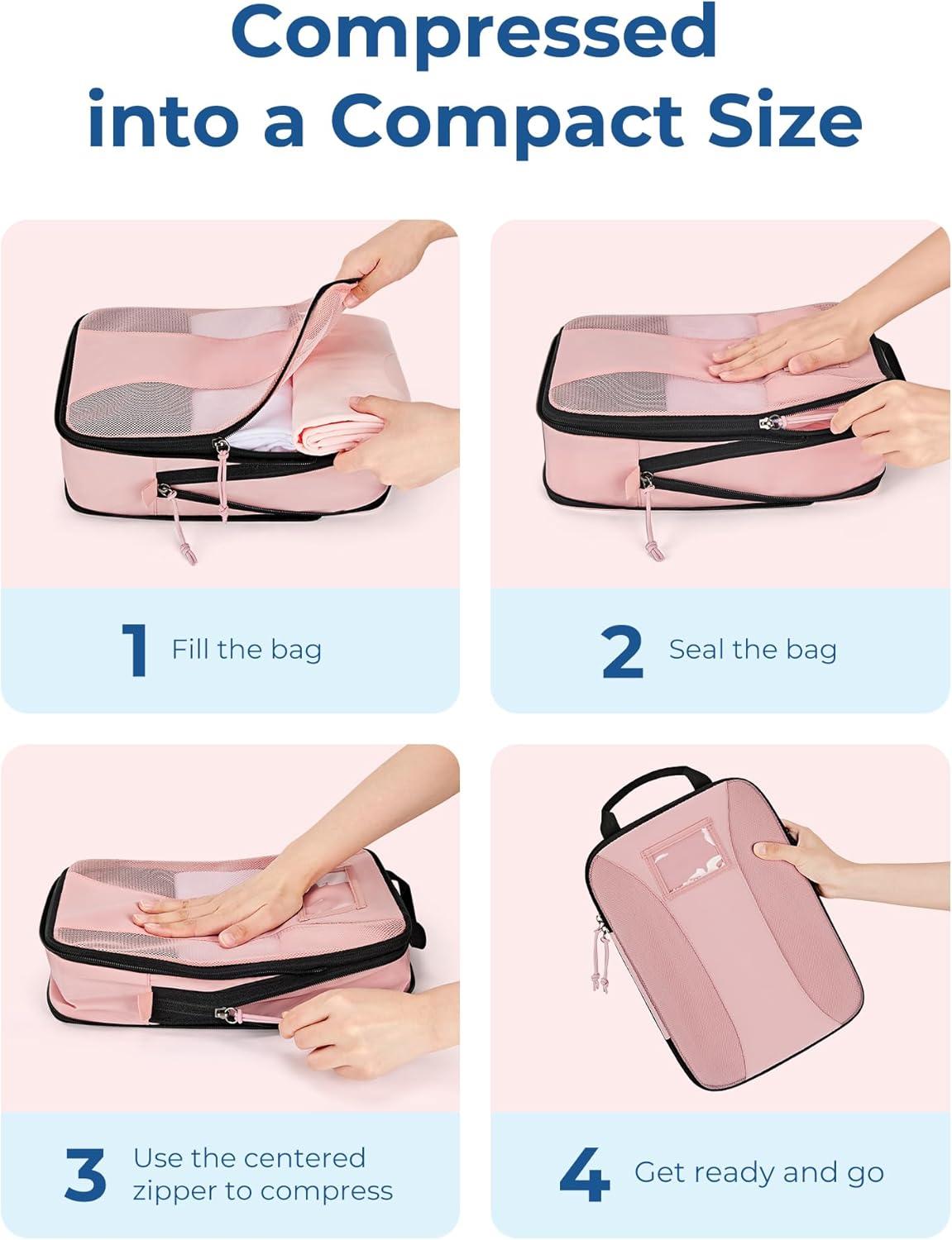 imageBAGSMART Compression Packing Cubes 6 PCS Packing Cubes for Suitcases Travel Bags Organizer for Luggage Lightweight Packing Cube for Travel EssentialsPink