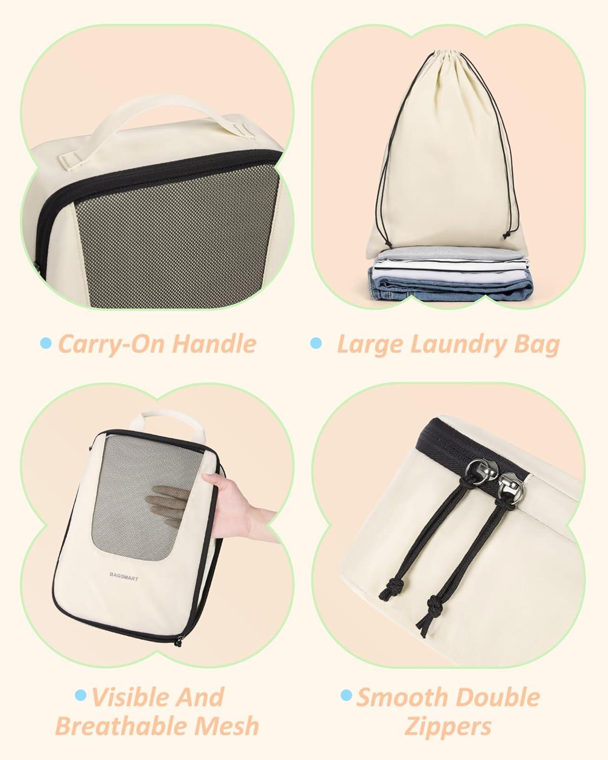 imageBAGSMART Compression Packing Cubes Travel Cubes for Packing 654 Set Suitcase Organizer Bags Set Lightweight Packing Organizers01Beige