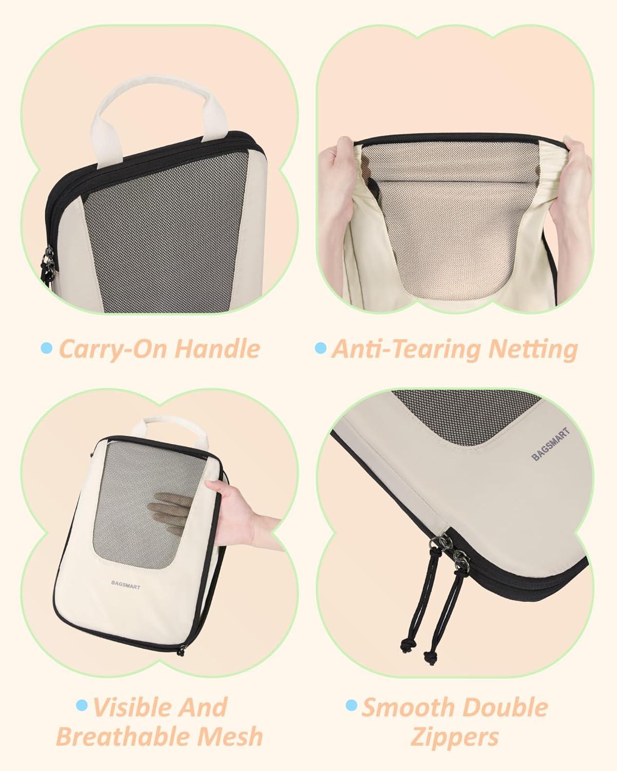 imageBAGSMART Compression Packing Cubes Travel Cubes for Packing 654 Set Suitcase Organizer Bags Set Lightweight Packing OrganizersABeige