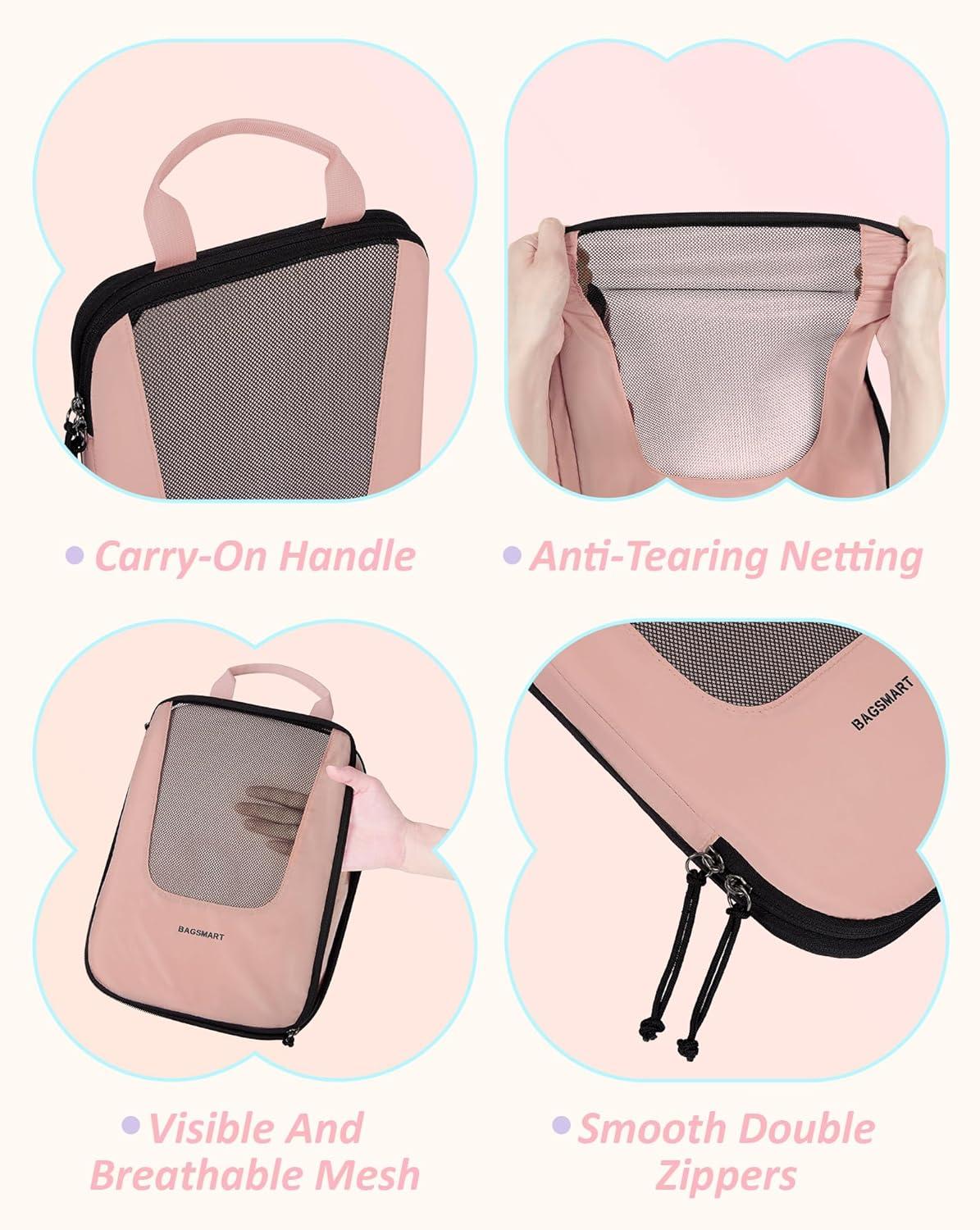 imageBAGSMART Compression Packing Cubes Travel Cubes for Packing 654 Set Suitcase Organizer Bags Set Lightweight Packing OrganizersHBrier Rose