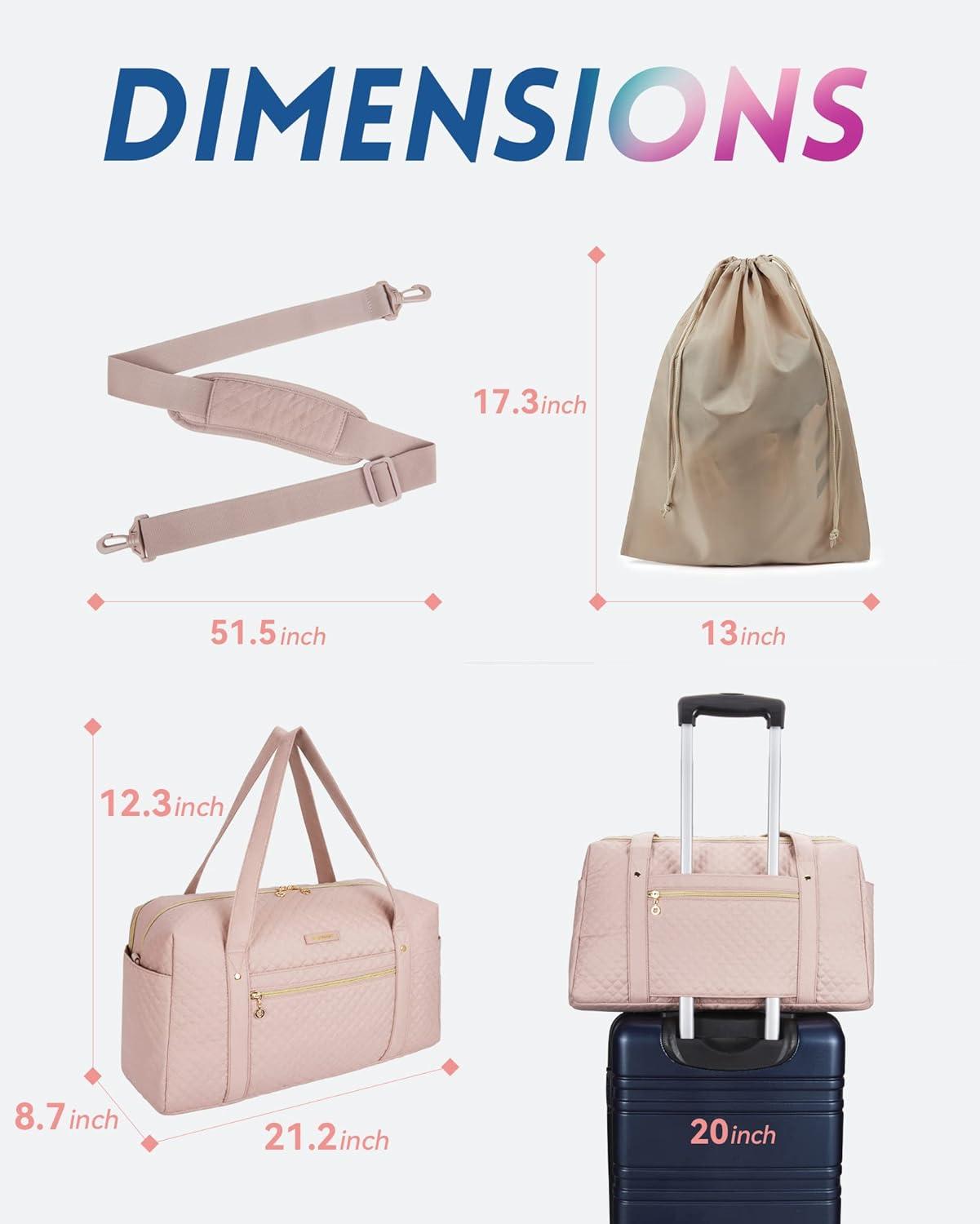 imageBAGSMART Duffle Bag 37L Large Carry On Weekender Overnight Bag with Wet Pocket Laptop Compartment And Shoes Bag for for Women Travel Business Trips SportsBlackPink