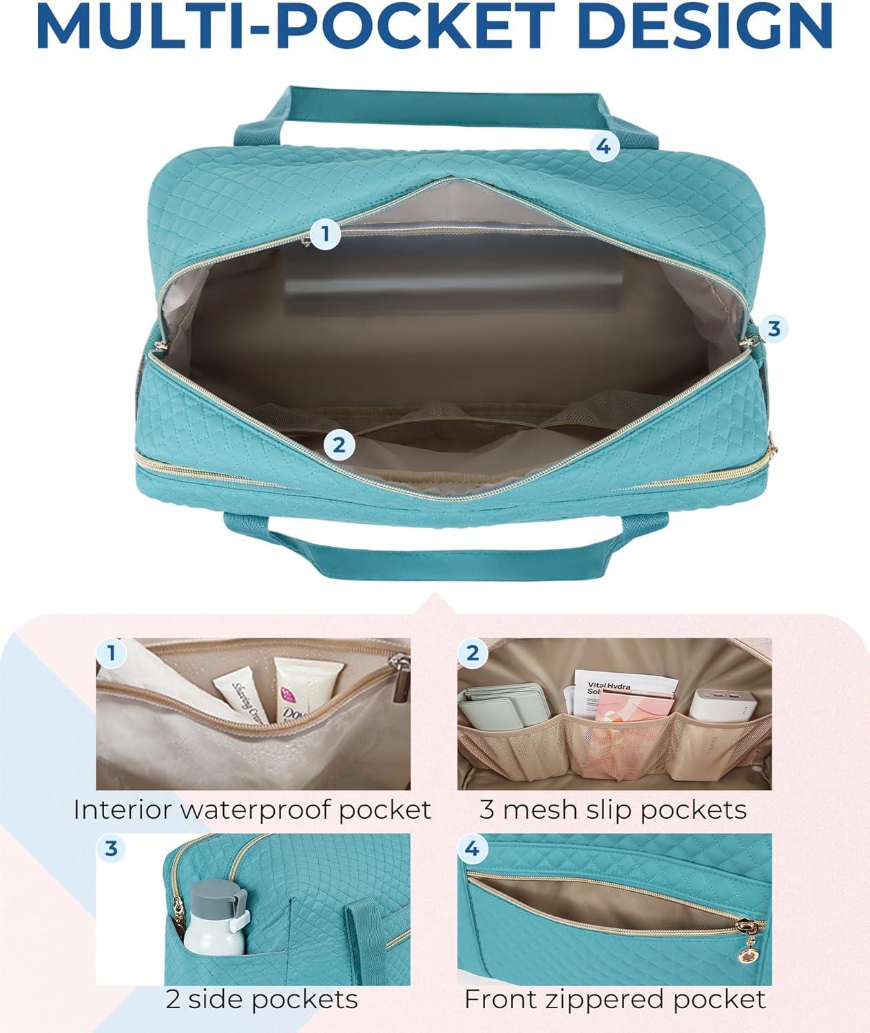 imageBAGSMART Duffle Bag 37L Large Carry On Weekender Overnight Bag with Wet Pocket Laptop Compartment And Shoes Bag for for Women Travel Business Trips SportsBlackLake Blue