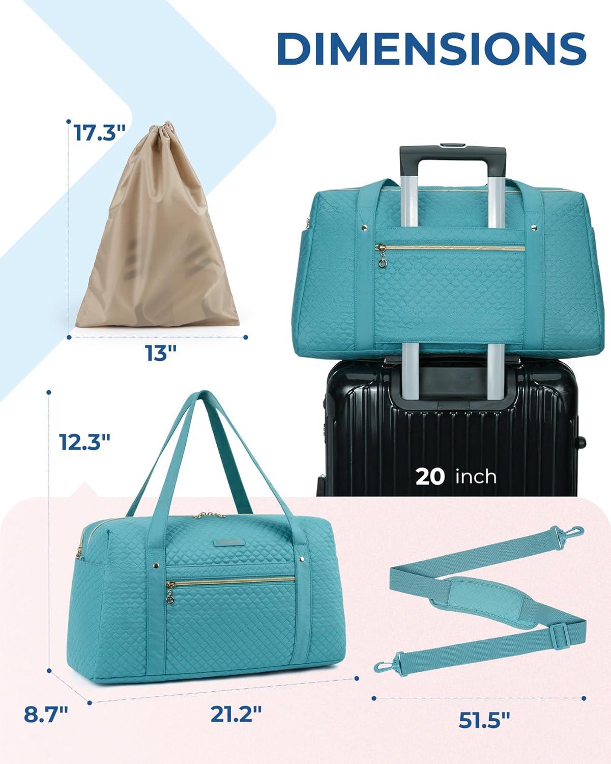 imageBAGSMART Duffle Bag 37L Large Carry On Weekender Overnight Bag with Wet Pocket Laptop Compartment And Shoes Bag for for Women Travel Business Trips SportsBlackLake Blue