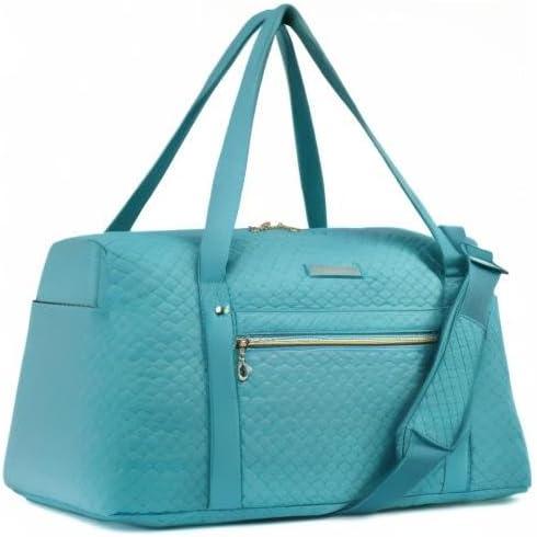 imageBAGSMART Duffle Bag 37L Large Carry On Weekender Overnight Bag with Wet Pocket Laptop Compartment And Shoes Bag for for Women Travel Business Trips SportsBlackLake Blue