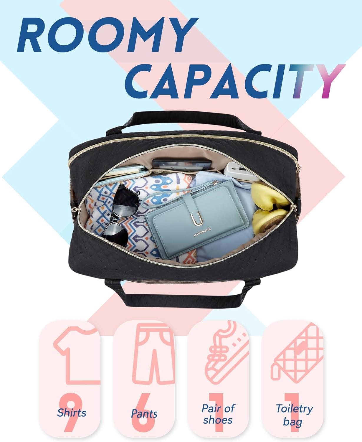 imageBAGSMART Duffle Bag 37L Large Carry On Weekender Overnight Bag with Wet Pocket Laptop Compartment And Shoes Bag for for Women Travel Business Trips SportsBlackBlack