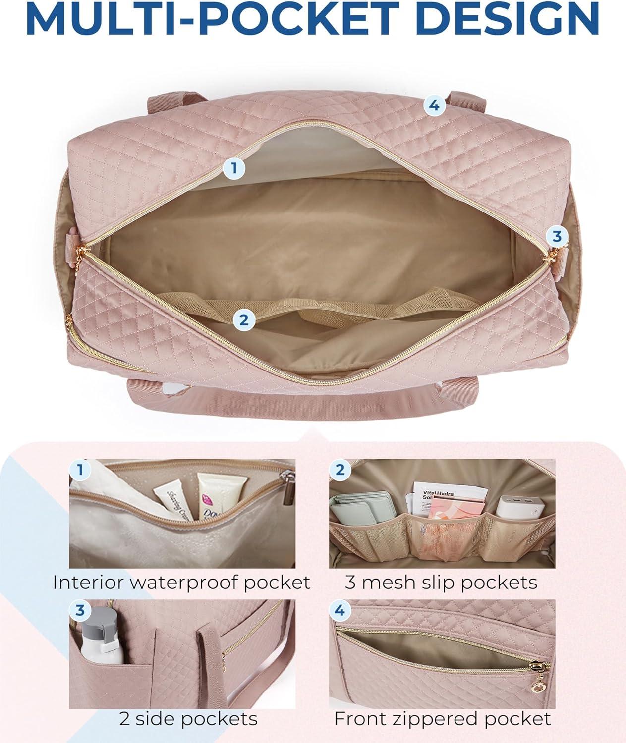 imageBAGSMART Duffle Bag 37L Large Carry On Weekender Overnight Bag with Wet Pocket Laptop Compartment And Shoes Bag for for Women Travel Business Trips SportsBlackPink