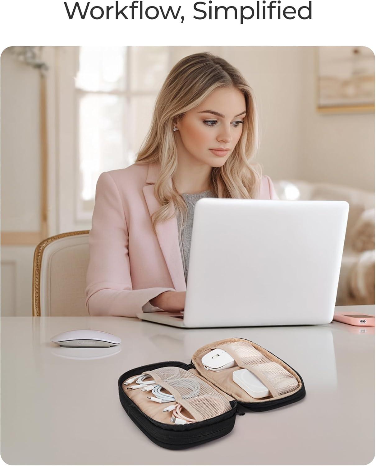 imageBAGSMART Electronics Organizer Travel Case Cord Organizer for Women Travel Cable Bag BeigeADouble Layer Black