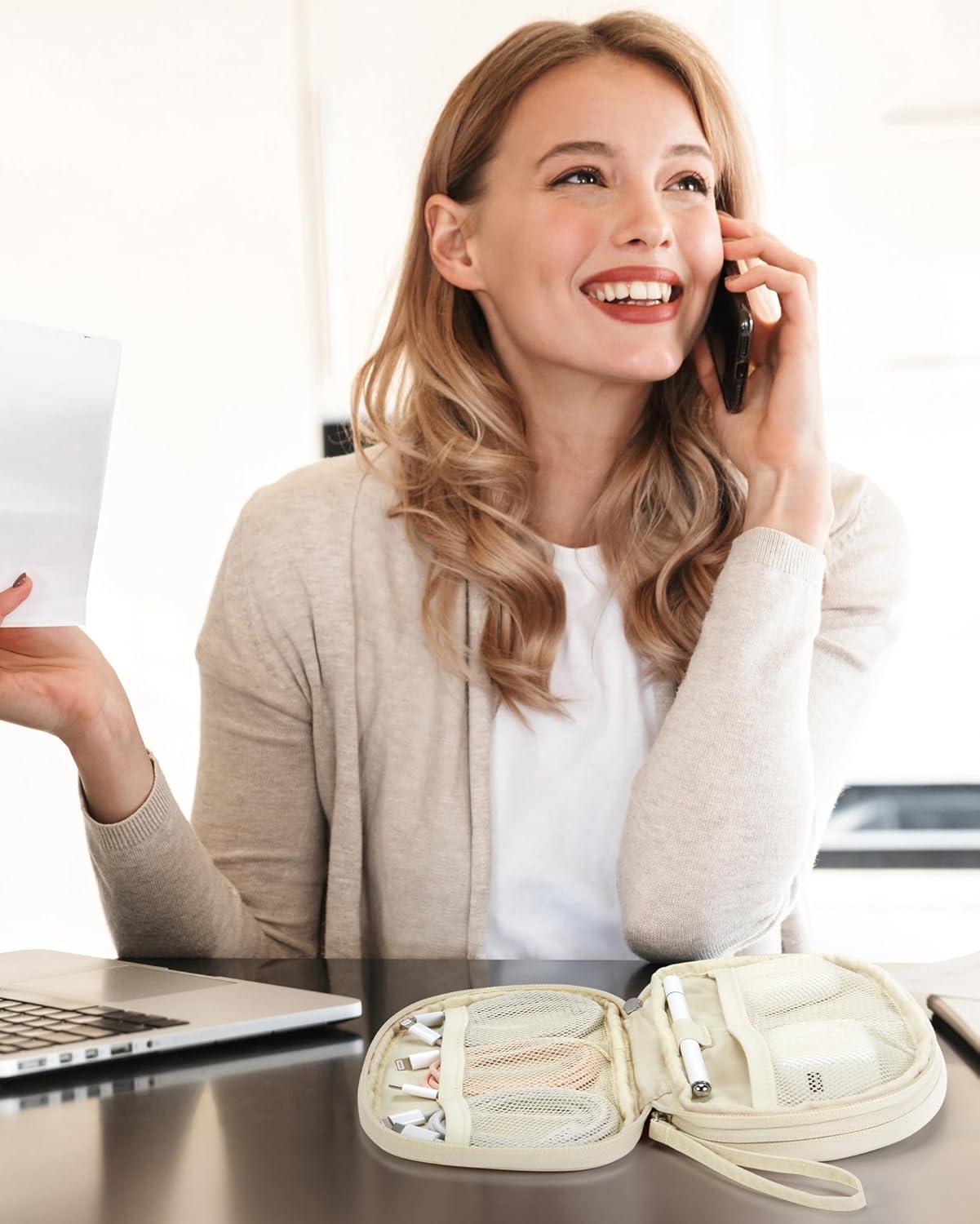 imageBAGSMART Electronics Organizer Travel Case Cord Organizer for Women Travel Cable Bag BeigeDouble Layer Beige