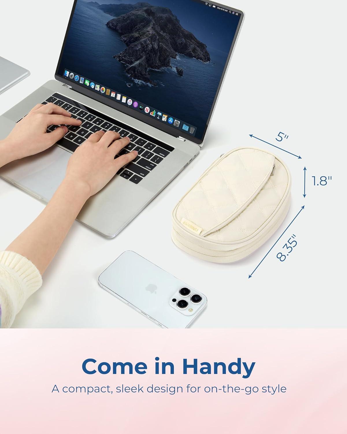 imageBAGSMART Electronics Organizer Travel Case Cord Organizer for Women Travel Cable Bag BeigeDouble Layer Beige