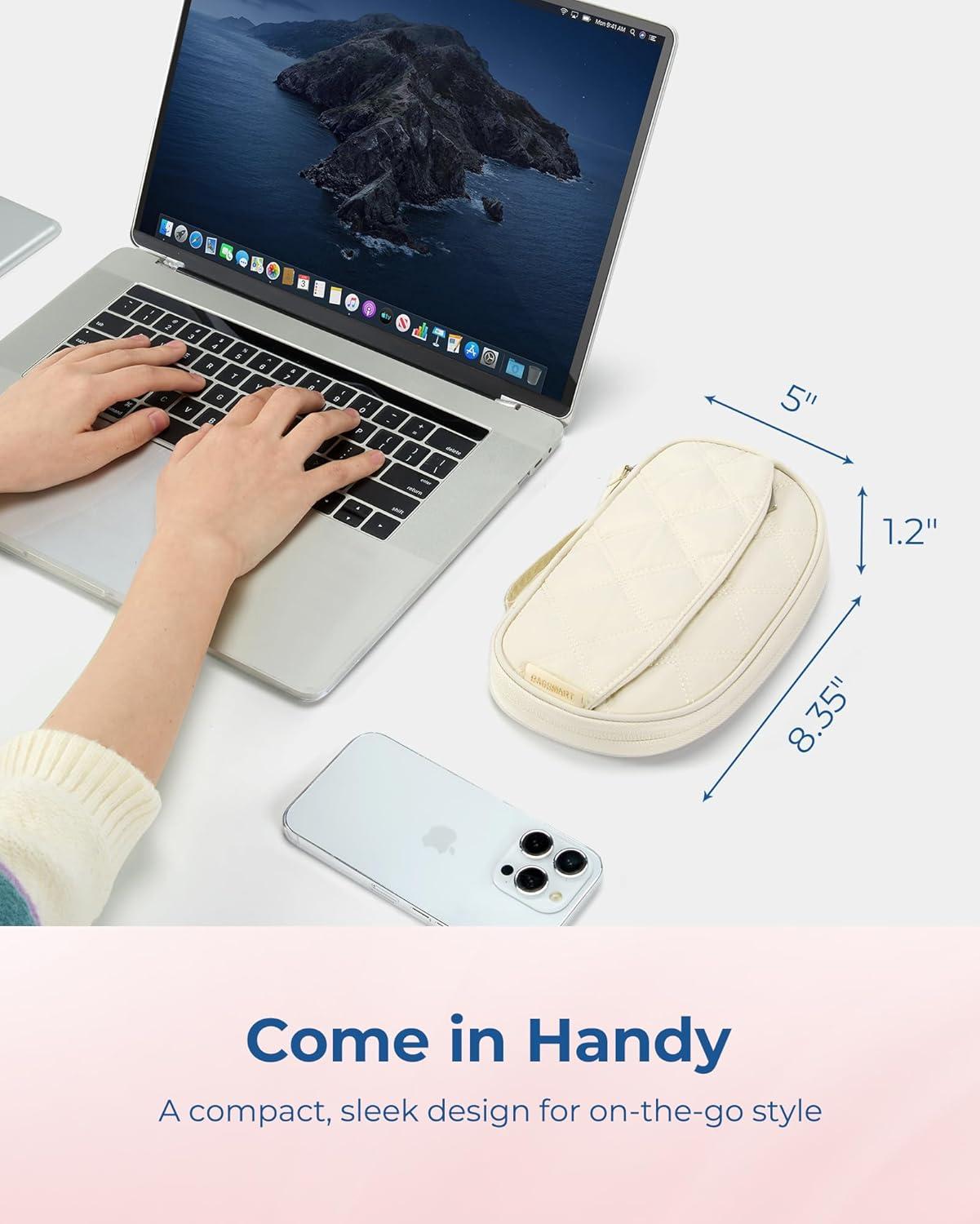 imageBAGSMART Electronics Organizer Travel Case Cord Organizer for Women Travel Cable Bag BeigeSingle Layer Beige