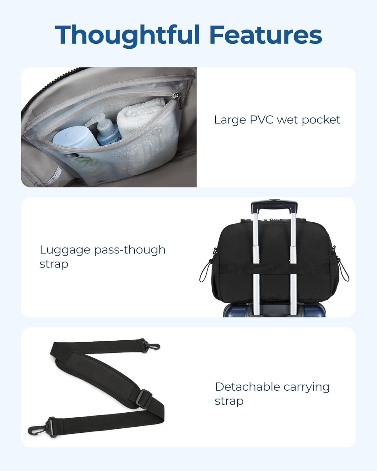 imageBAGSMART Gym Bag for Women Duffle Bag for Travel with Wet Pocket Lightweight Carry on Weekender Duffel Water ResistantClassic