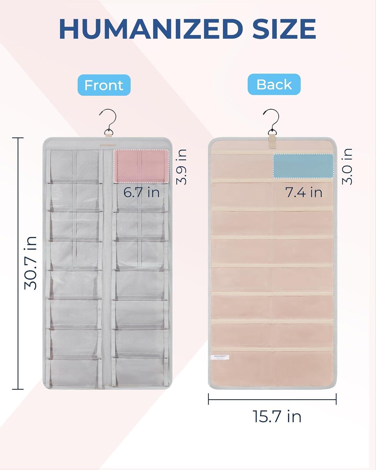 imageBAGSMART Hanging Jewelry Organizer Dust Proof Sunglasses Storage Case Wall Mounted Travel Dual Sided Glasses Case Multiple Pairs Eyeglasses Holder with 32 Clear Slots amp Metal Hook BlackGrey