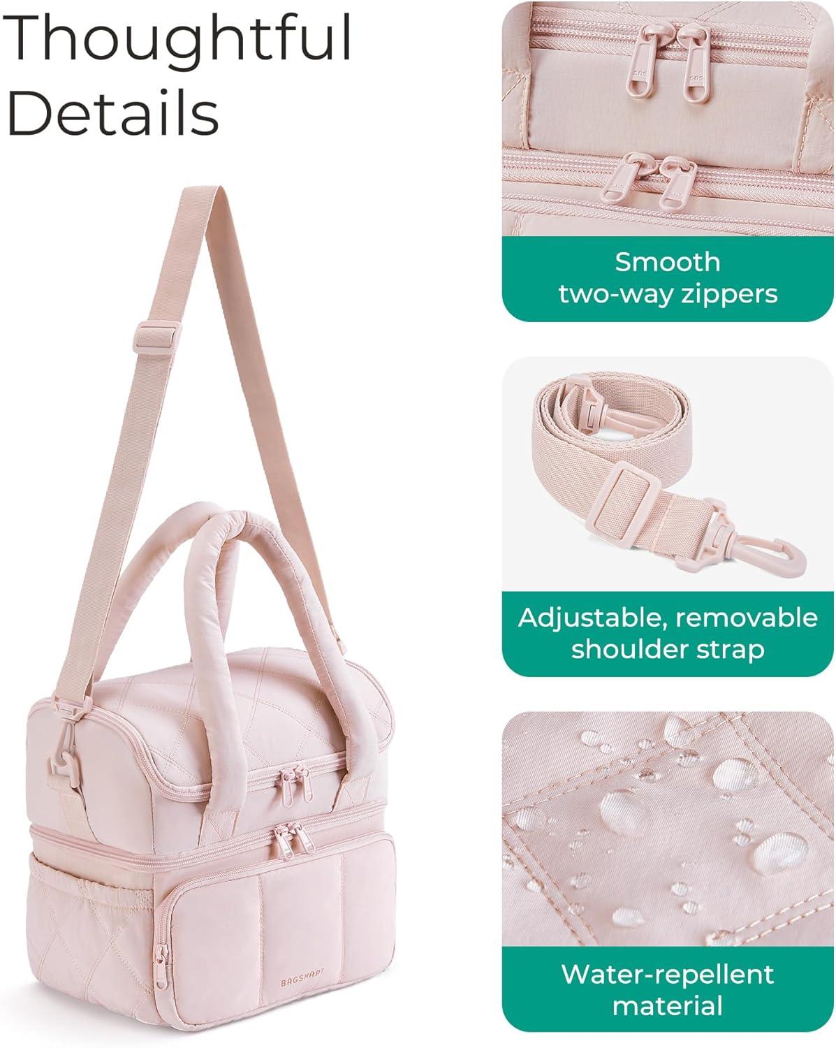 imageBAGSMART Insulated Lunch Bags for Women Cute Quilted Lunch Box Lightweight Puffy Padded Waterproof Lunch Tote Reusable Lunch Cooler for Work Picnic Travel BlackLight Blue