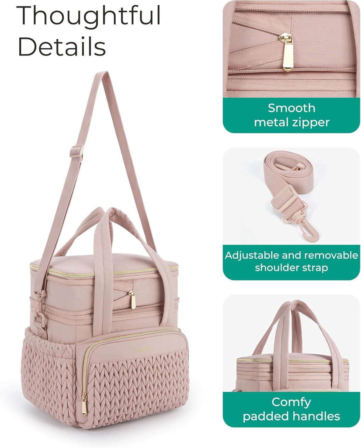 imageBAGSMART Insulated Lunch Box for Women Double Deck Leakproof Cooler Bag with Expandable Design for Office Work amp Outdoor PicnicDusky Pink