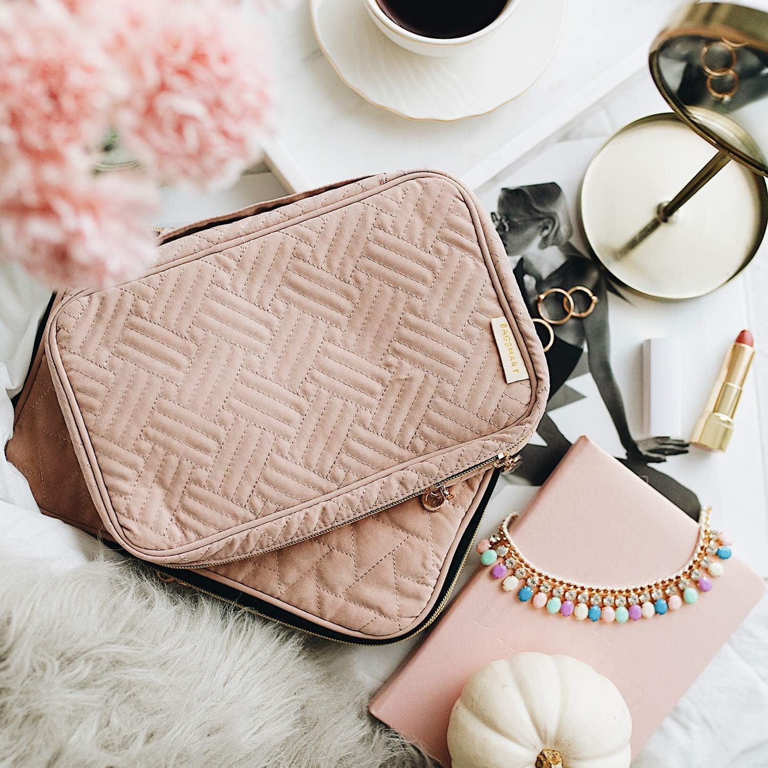 imageBAGSMART Jewelry Organizer Case Large Travel Jewelry Storage Bag for Necklace Earrings Rings Bracelet Soft PinkSoft Pink