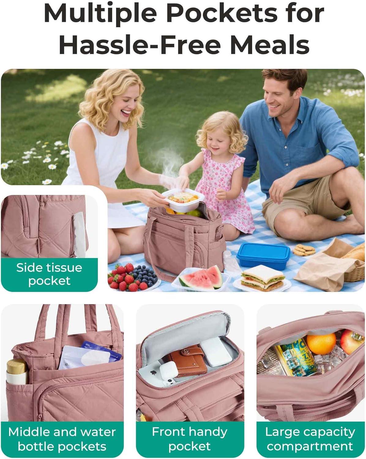 imageBAGSMART Lunch Bag Women Large Lunch Box Insulated Tote Bag with MultiPockets Quilted Puffy Tote for Work Outdoors04Black