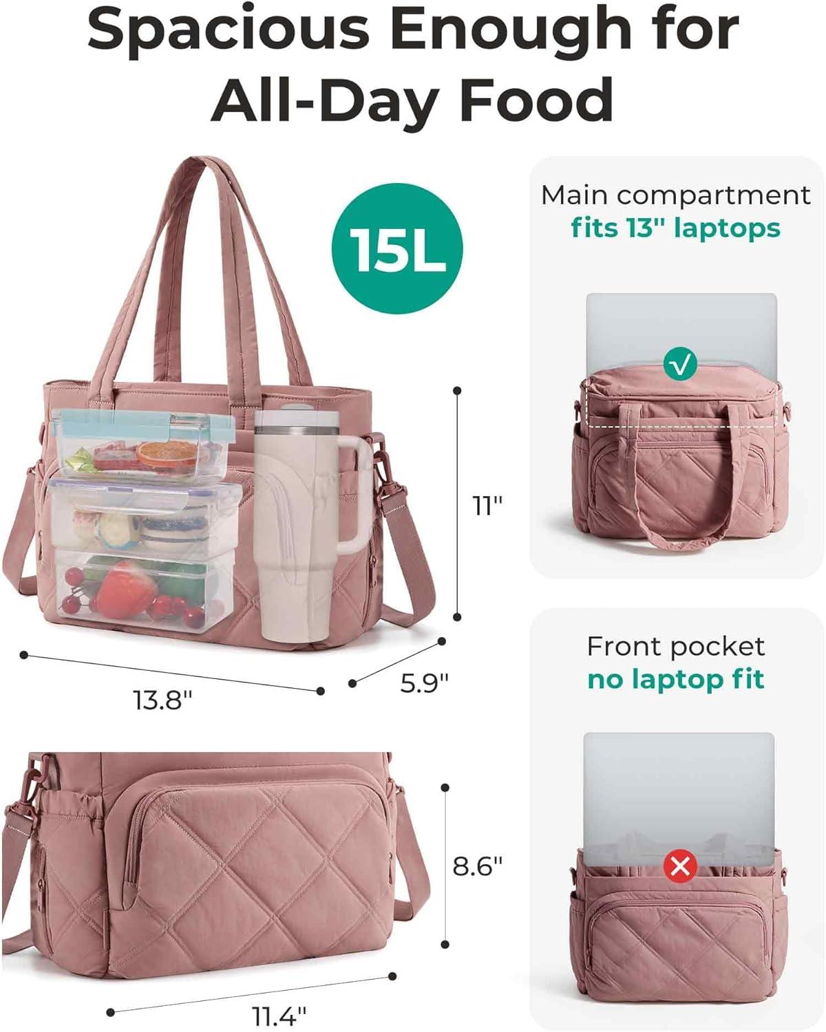 imageBAGSMART Lunch Bag Women Large Lunch Box Insulated Tote Bag with MultiPockets Quilted Puffy Tote for Work Outdoors04Black