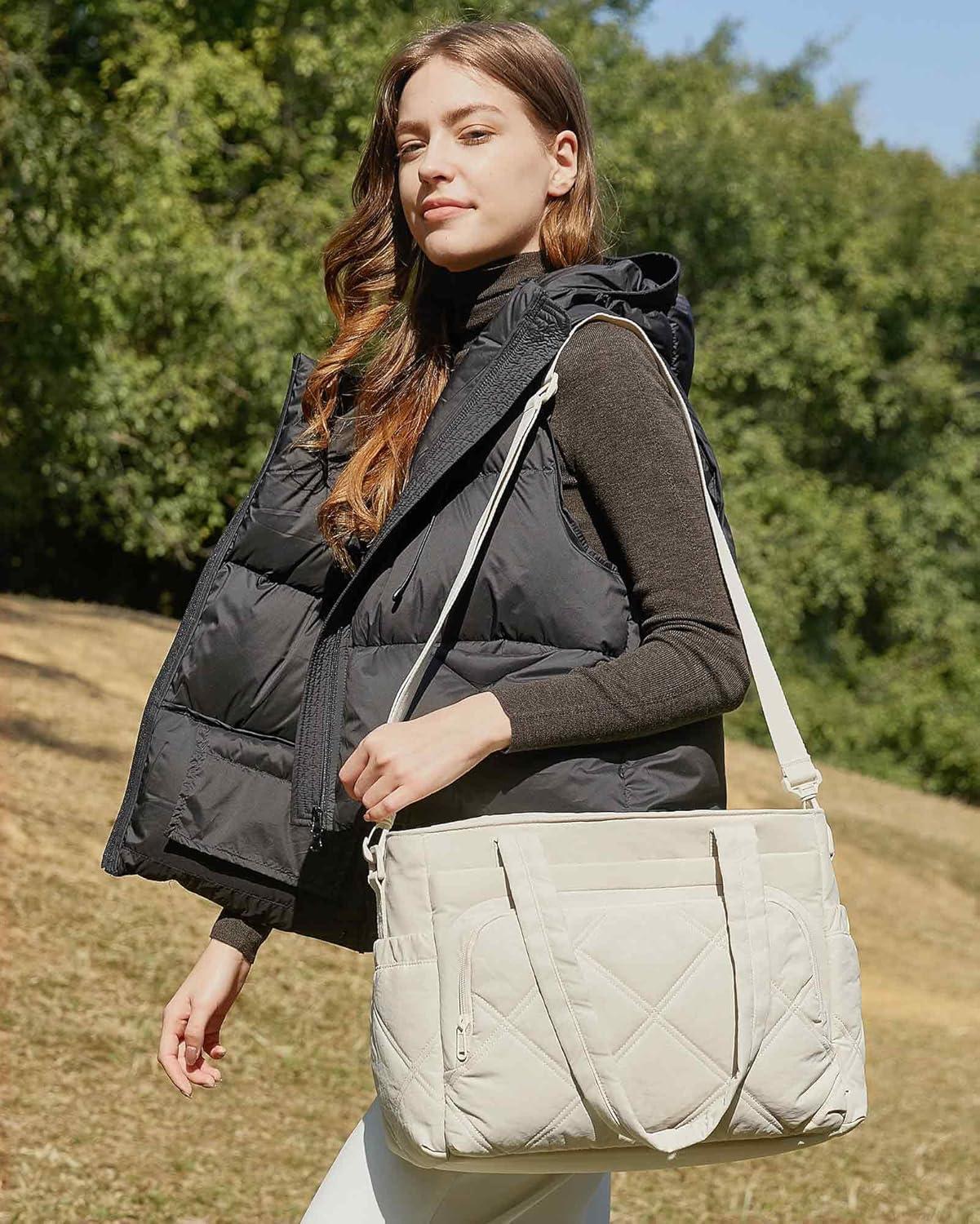 imageBAGSMART Lunch Bag Women Large Lunch Box Insulated Tote Bag with MultiPockets Quilted Puffy Tote for Work Outdoors04Black