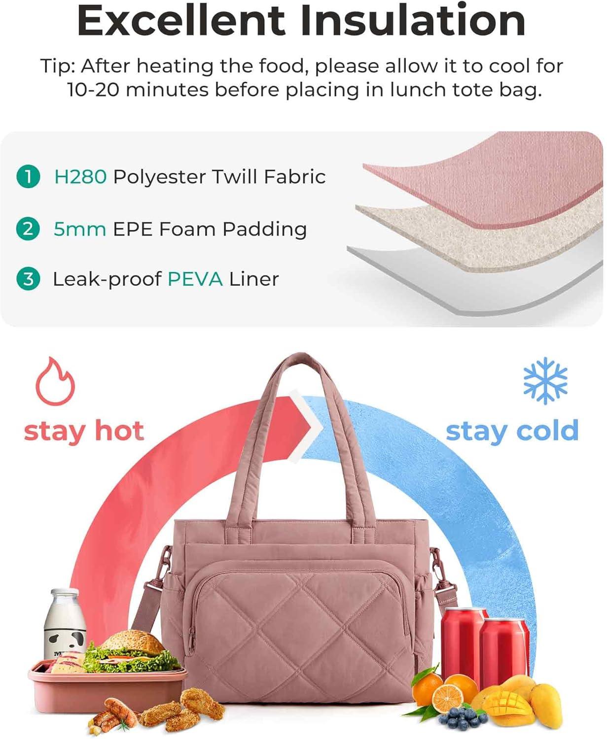 imageBAGSMART Lunch Bag Women Large Lunch Box Insulated Tote Bag with MultiPockets Quilted Puffy Tote for Work Outdoors04Black