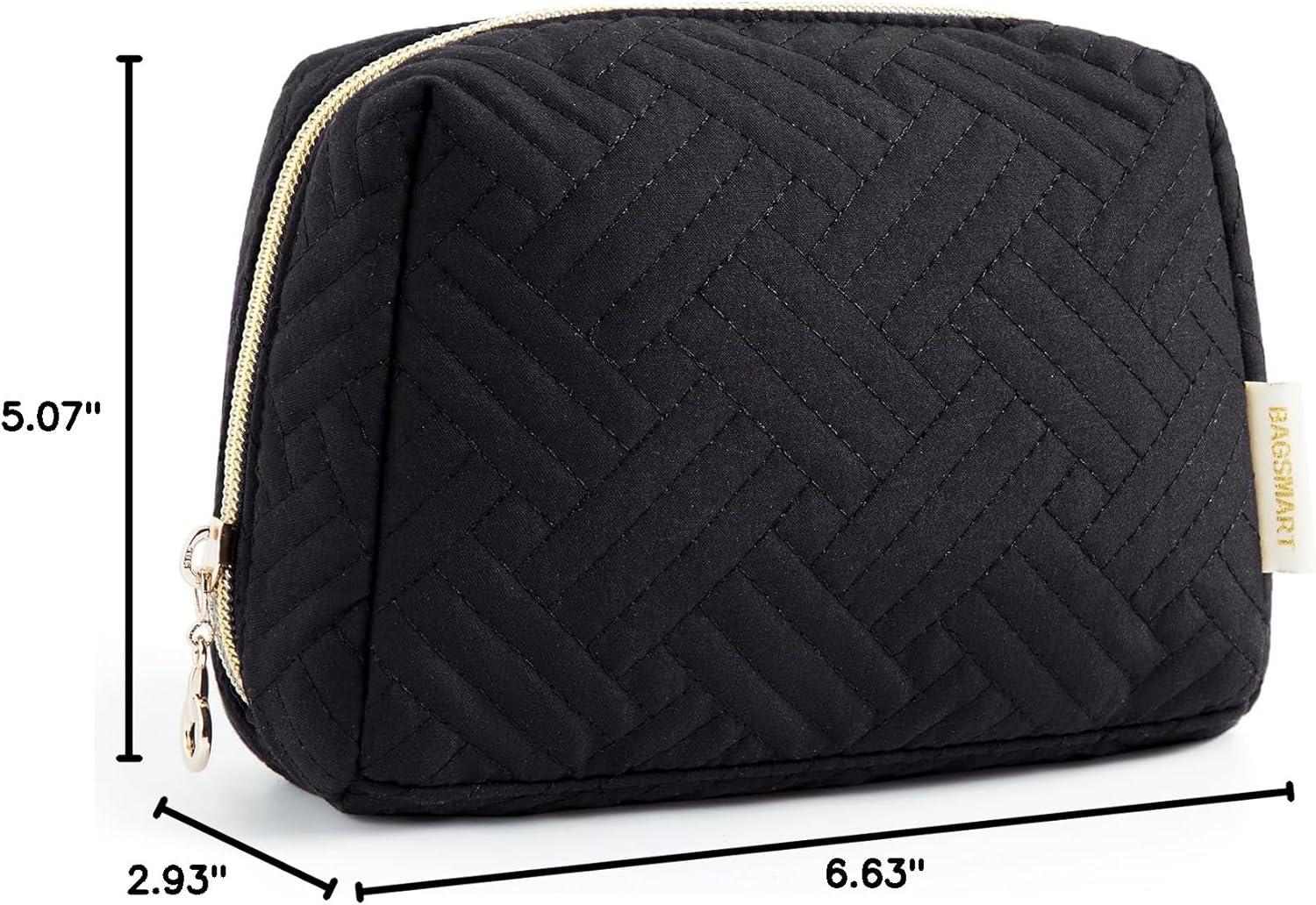 imageBAGSMART Puffy Makeup Bag Wide Opening Cosmetic Bag Compact amp Spacious WaterResistant Travel Organizer Pouches for Women Baby Pink01Black