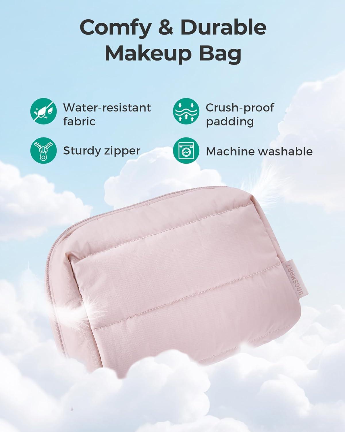 imageBAGSMART Puffy Makeup Bag Wide Opening Cosmetic Bag Compact amp Spacious WaterResistant Travel Organizer Pouches for Women Baby Pink02Nude Pink