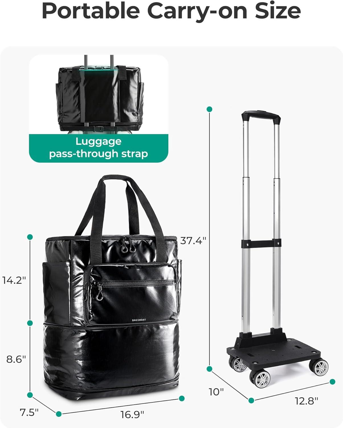 imageBAGSMART Rolling Duffle Bag with Wheels 48L Expandable Carry on Luggage Bag Large tote with Detachable Wheels for Travel Grocery Moving CamelPurple