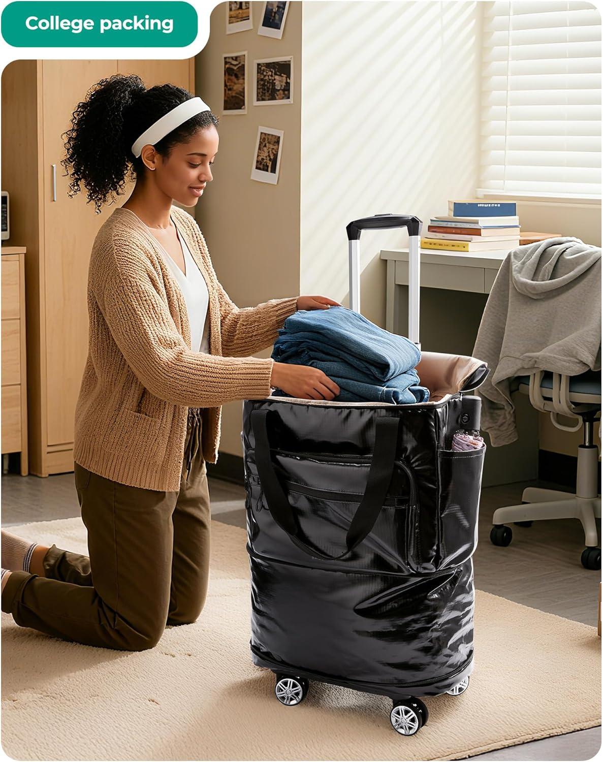 imageBAGSMART Rolling Duffle Bag with Wheels 48L Expandable Carry on Luggage Bag Large tote with Detachable Wheels for Travel Grocery Moving CamelPurple