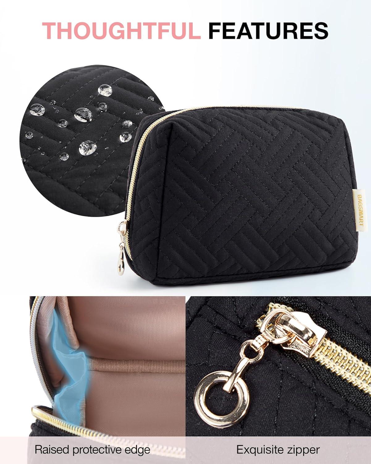 imageBAGSMART Small Makeup Bag Travel Cosmetic Bag Make Up Pouch Small Travel Zipper PouchWaterresistant Toiletry BagMakeup Organizer Bag for Women Black01Black