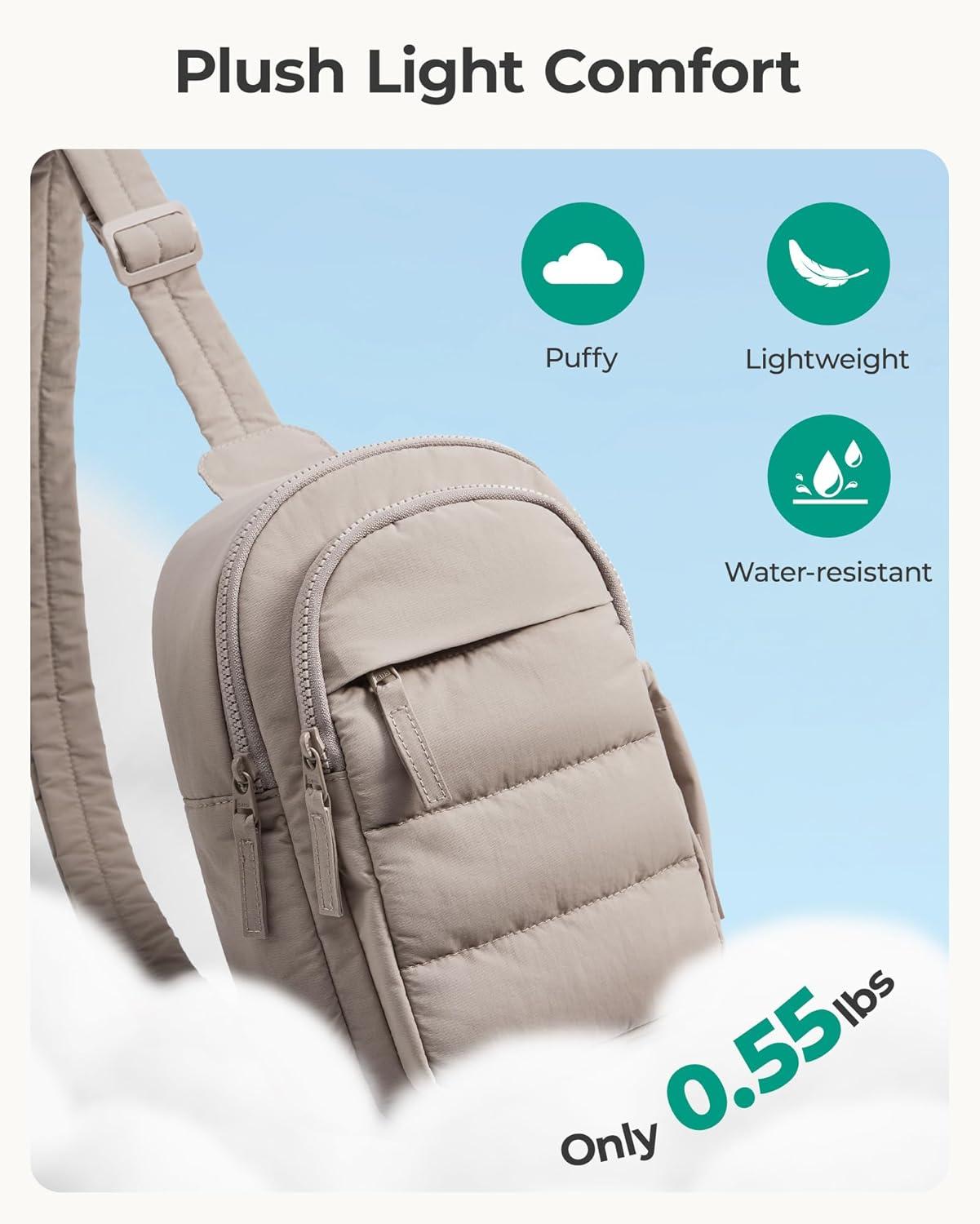 imageBAGSMART Small Sling Bag for Women Puffer Crossbody Bag Purses Hobo Handbag Fanny Packs for Travel HikingCamel