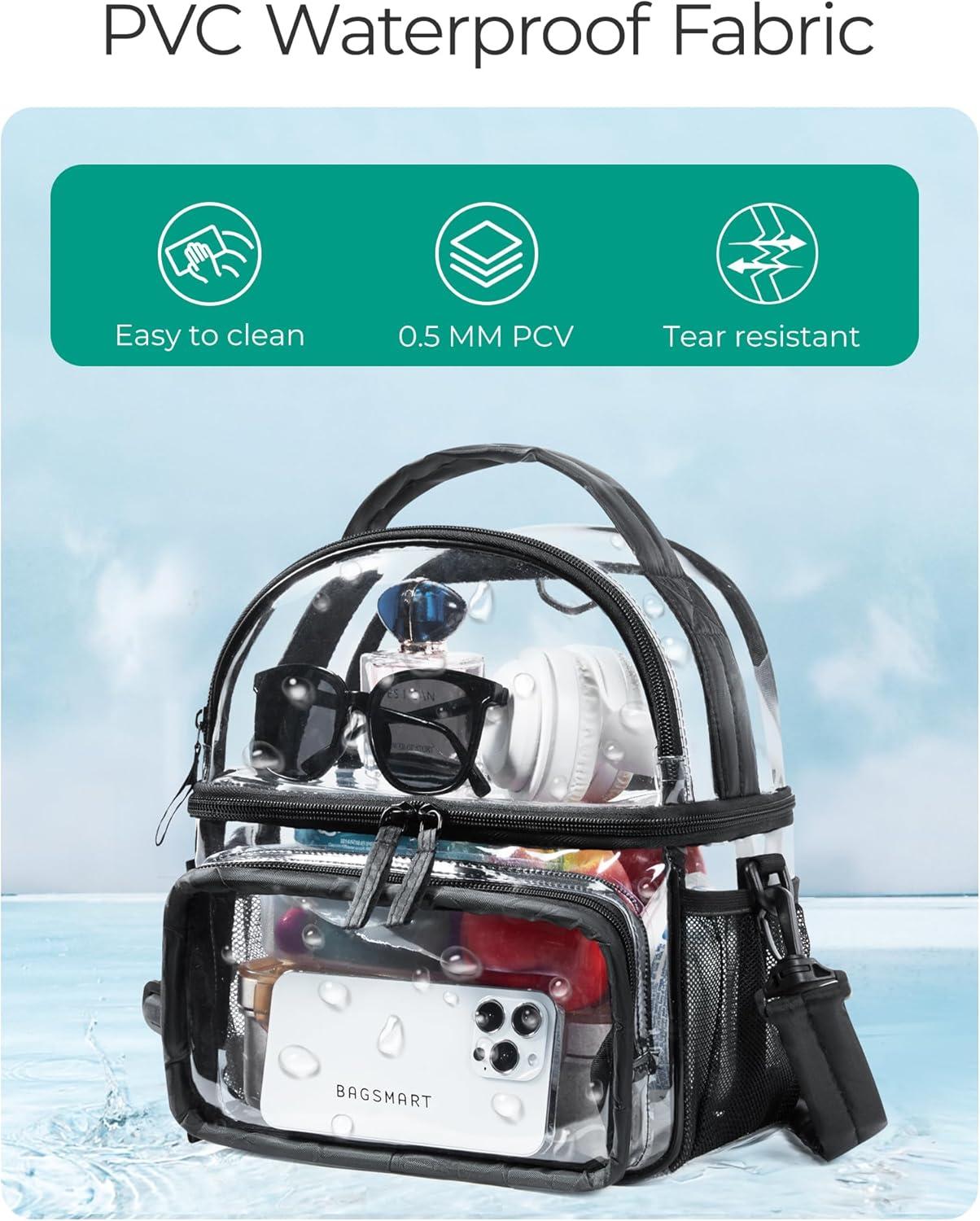 imageBAGSMART Stadium Approved Clear Bag 12x6x12 Double Deck Lunch Box Convertible to Backpack Waterproof PVC PinkDusky Pink