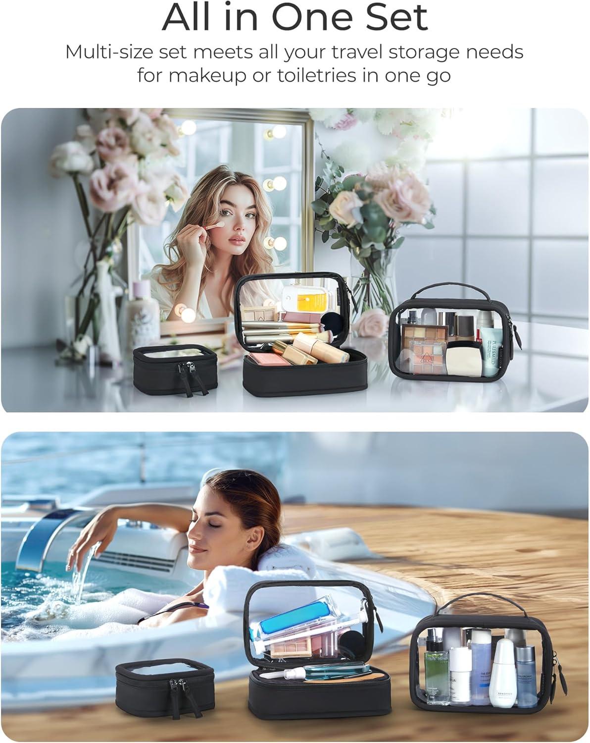 imageBAGSMART TSAApproved Toiletry Bag Large Opening Clear Makeup Bag with Handle Quart Sized Travel Toiletry Bag CarryOn Airline Compliant for Men and Women BlackBlush Pink