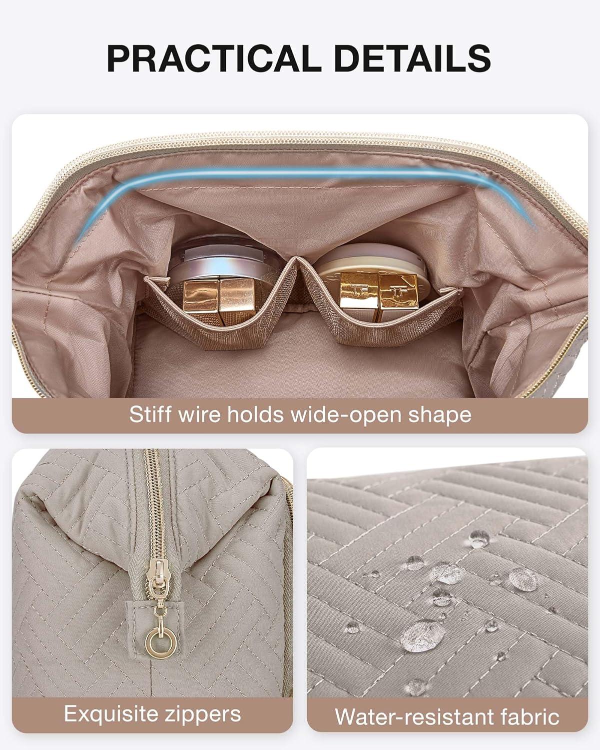 imageBAGSMART Travel Makeup Bag Cosmetic Bag Make Up Organizer CaseLarge Wideopen Pouch for Women Purse for Toiletries Accessories BrushesB1 Layer Tranquil Gray