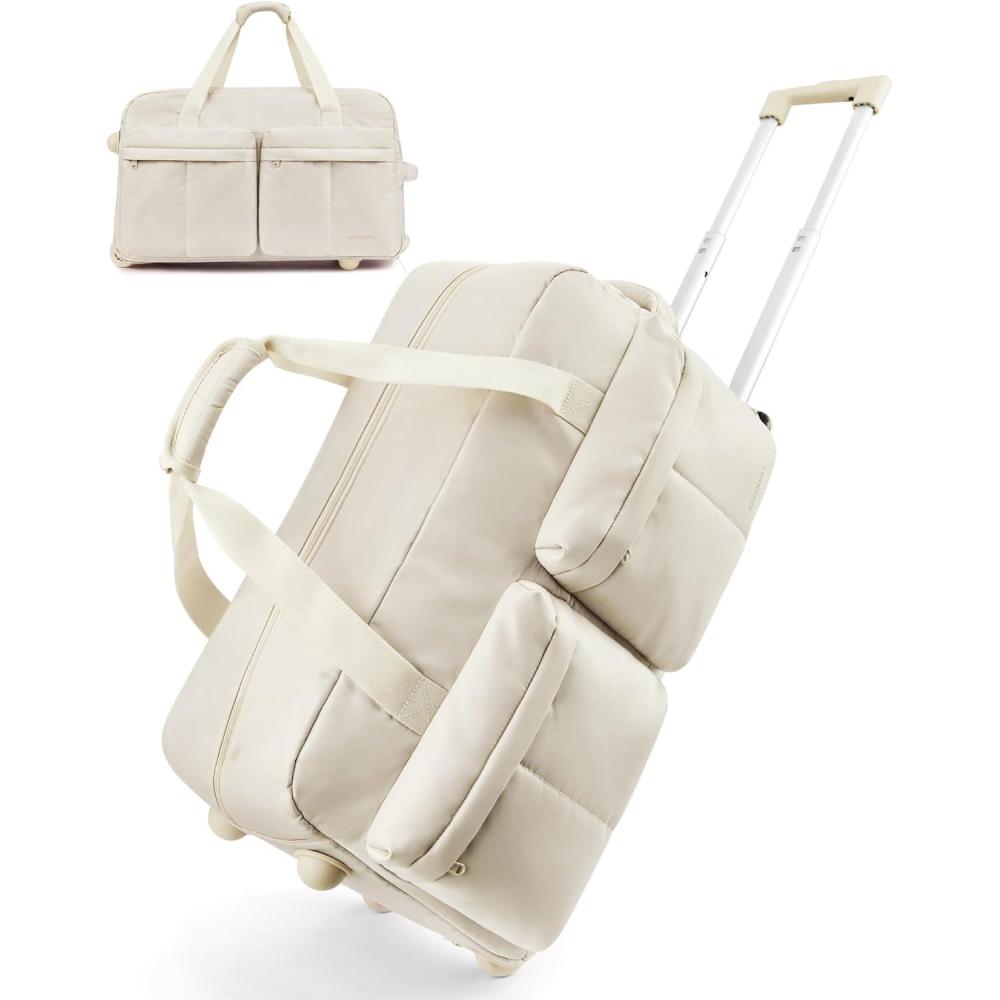 imageBAGSMART 42L Rolling Duffle Bag with Wheels Carry On Bag Duffel Bag for Travel Wet Pocket Duffle Bag with Wheels and Handle BrownBeige